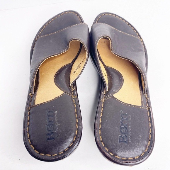 Born Concepts Sz 7 Womens Dark brown Leather Wedge Slip On Sandals - Picture 5 of 10